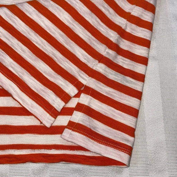 Talbots Orange & White Sz L Striped Cotton Top with pocket 3/4 Sleeves - Picture 11 of 12